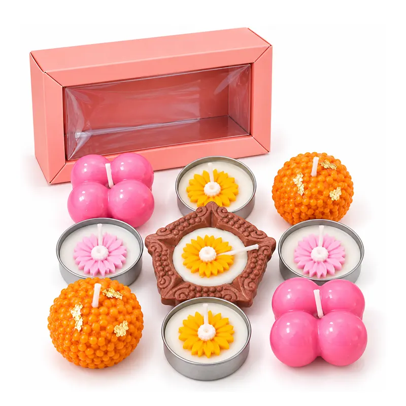Floral Charm Decorative Candle Gift Set – Pink & Orange (9 Pieces)