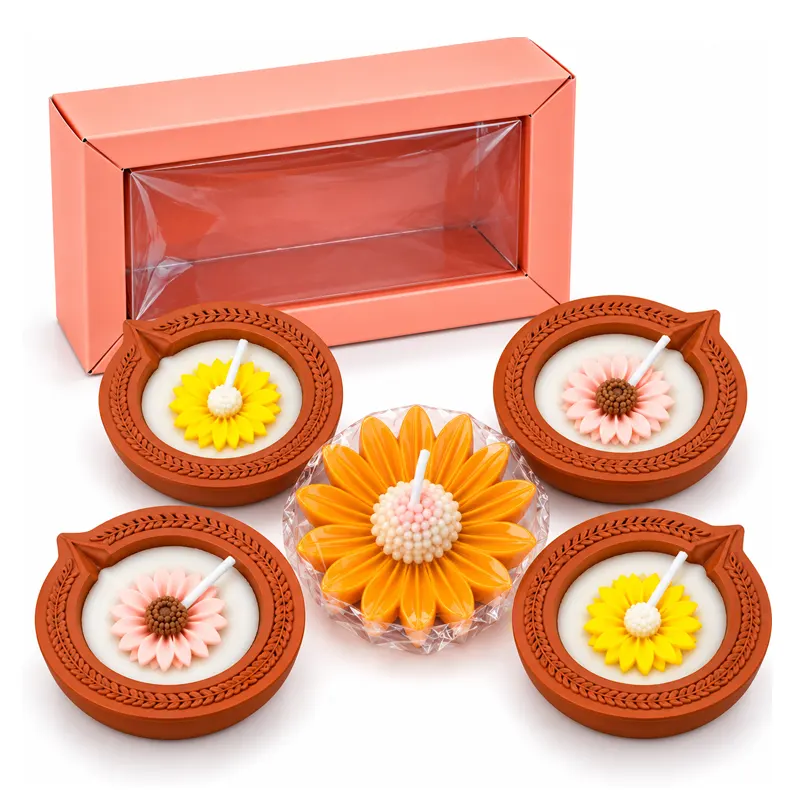 Floral Radiance Decorative Candle Gift Set – Orange & Yellow (5 Pieces)