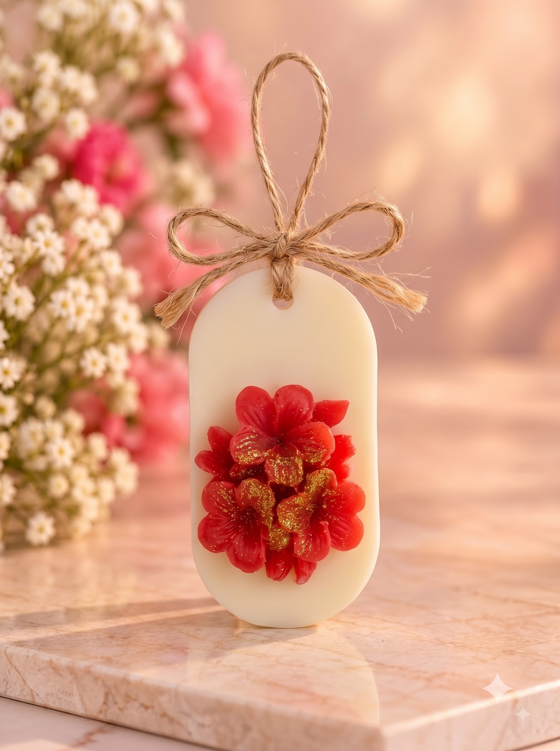 Red Floral Wax Sachet with Gold Accents