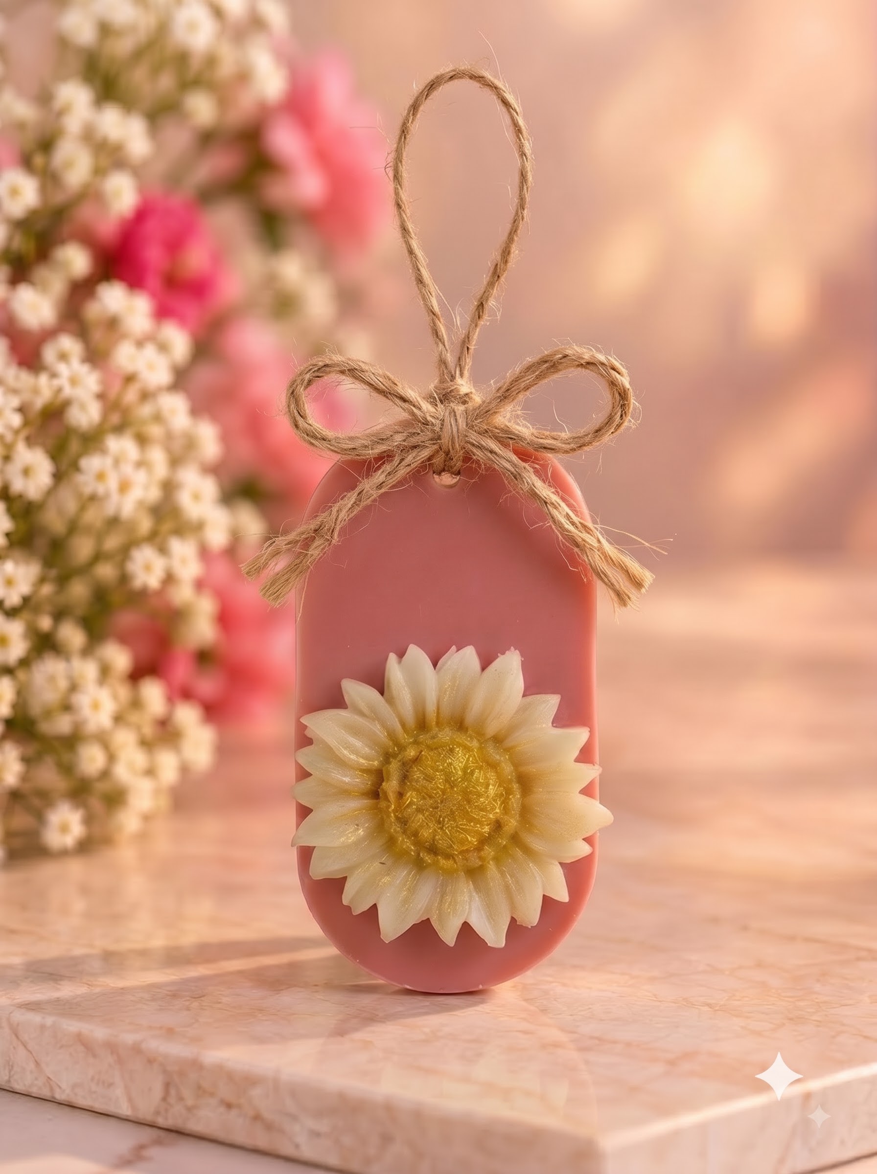 Pink Floral Wax Sachet with Golden Sunflower