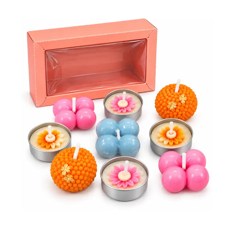 Floral Fusion Decorative Candle Gift Set – Blue & Orange (9 Pieces)
