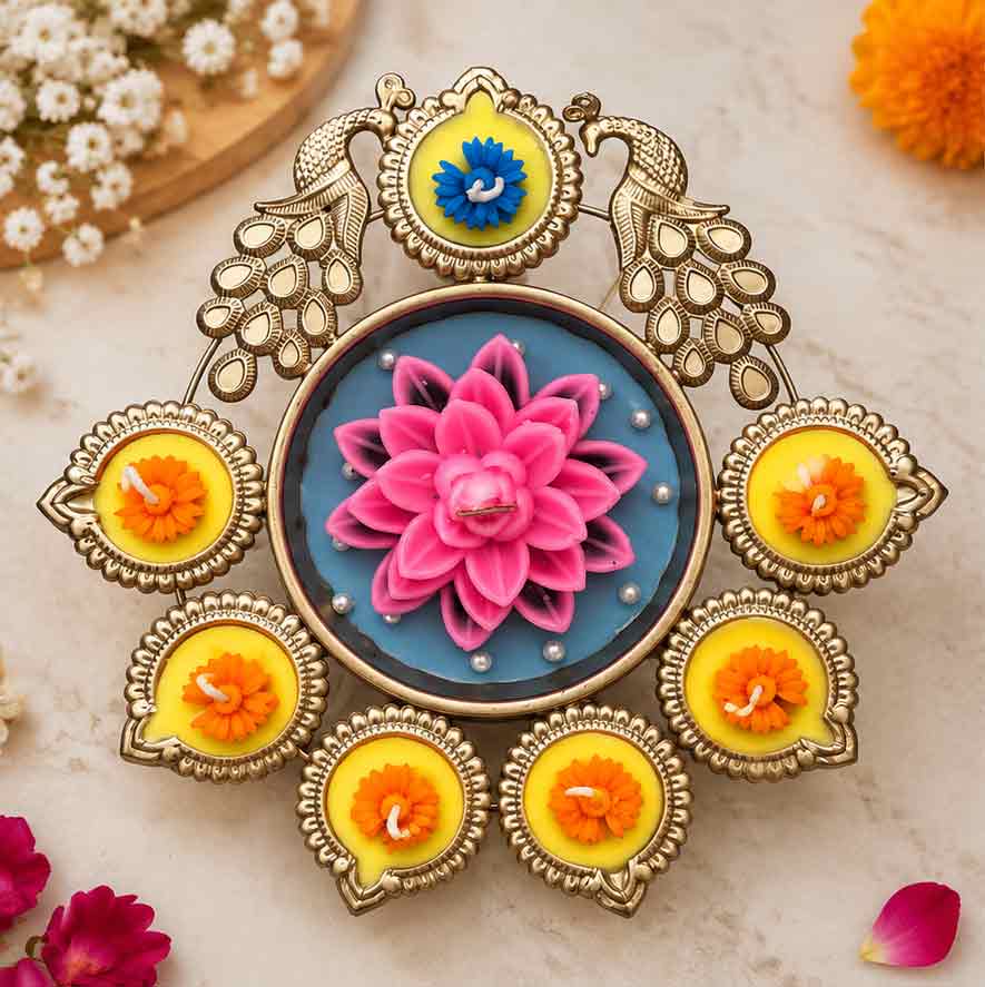 Decorative Lotus Diya Candle Set