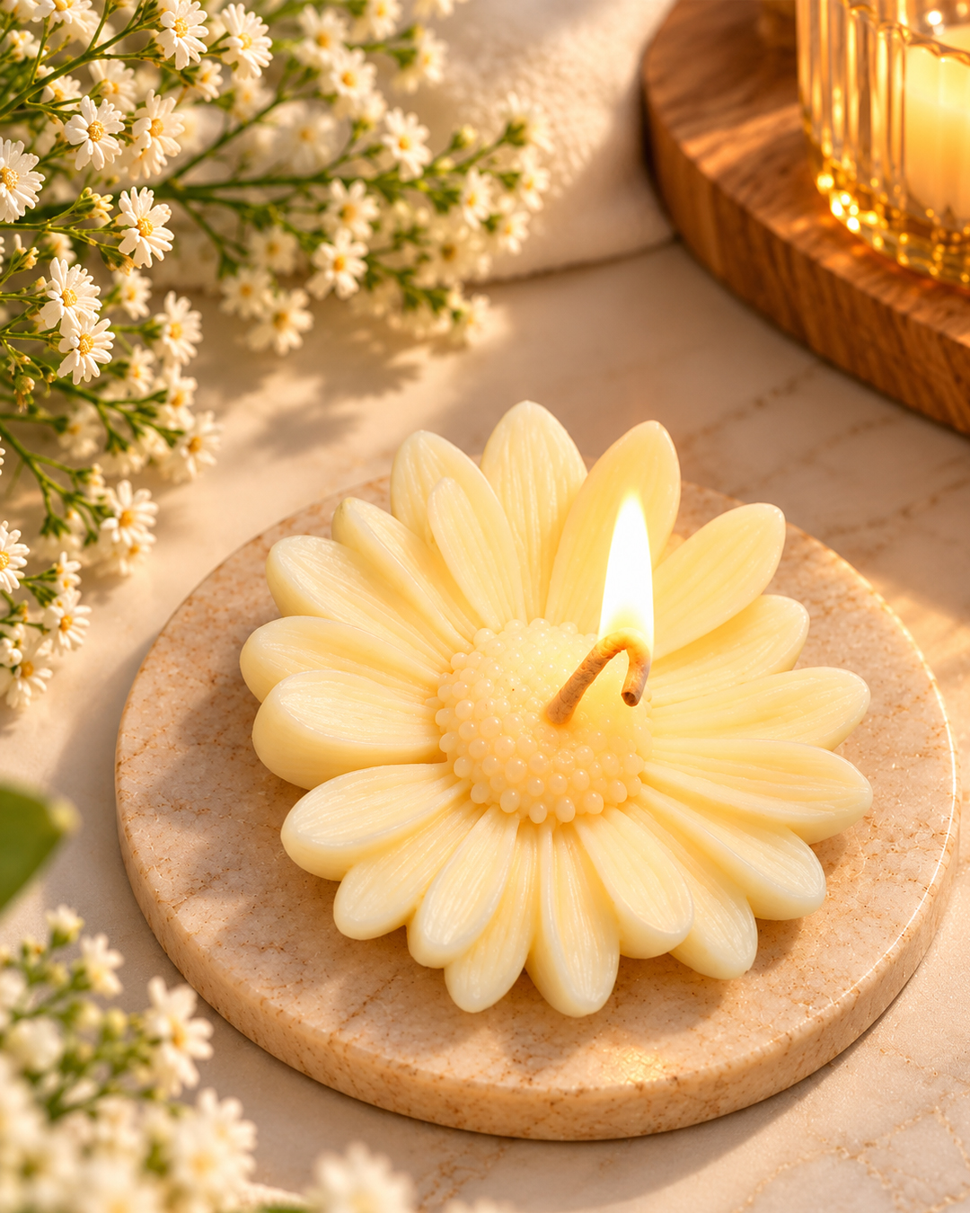 Ivory Daisy Flower Candle