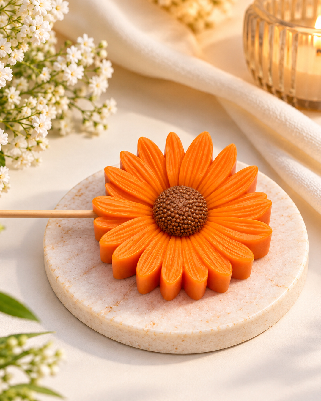 Orange Daisy Flower Candle